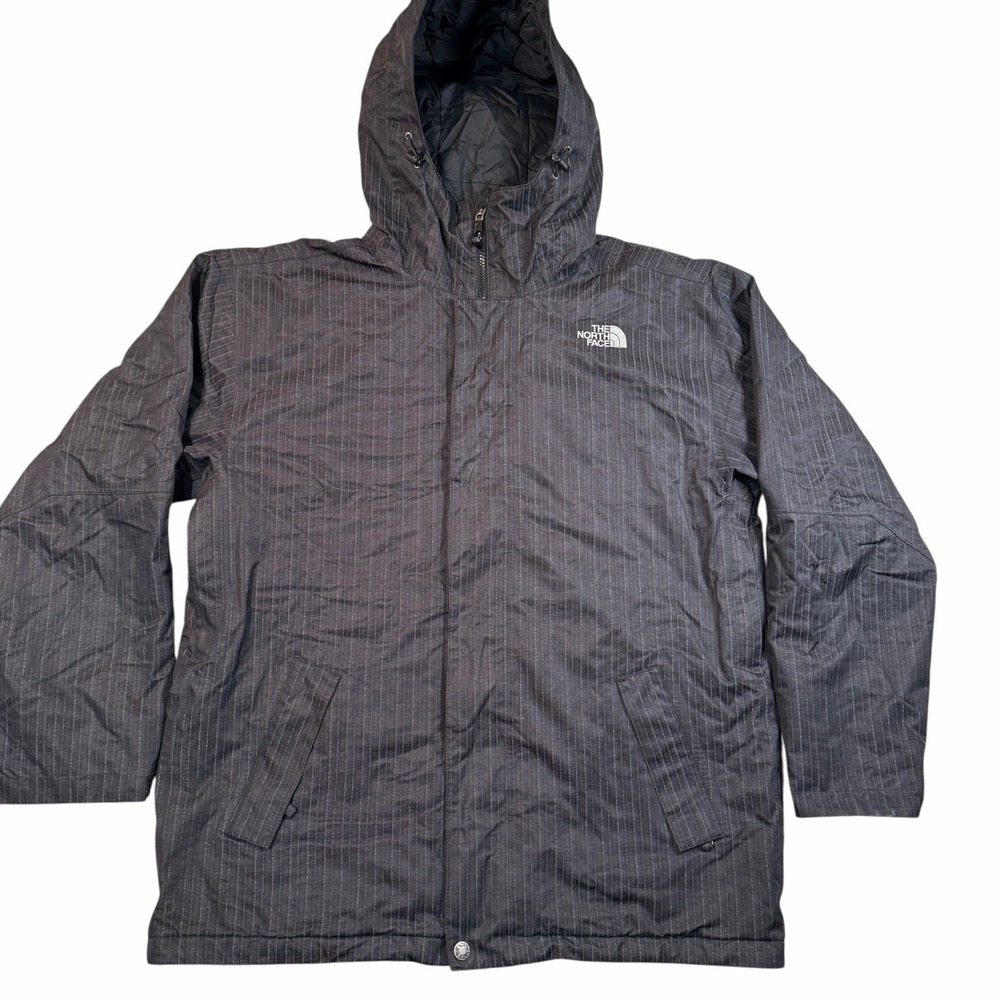 The North Face Mens Grey Pinstripe Insulated Hooded‎ Jacket A2Y8 Large